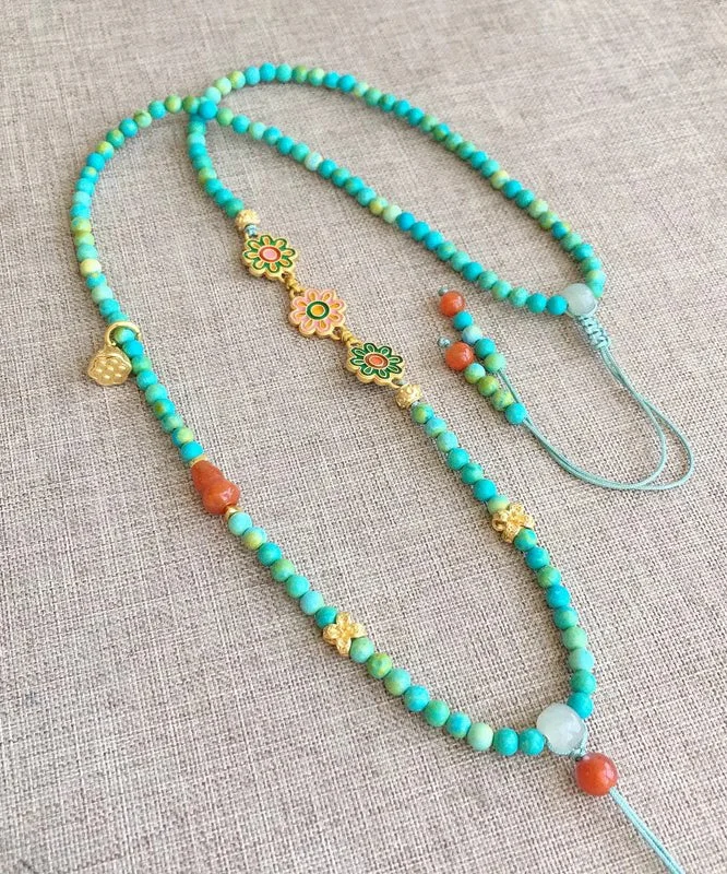 Elegant Blue Turquoise Gem Stone Adjustable Pendant Necklace