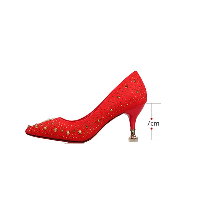 Lucyever 2020 Spring Summer Crystal Wedding Shoes Woman Pumps Sexy Ladies High Heels Fashion Party Women Thin Heels Red 5cm 7cm