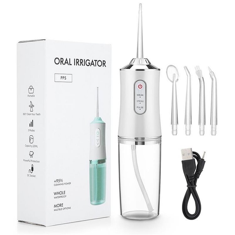 Oral Irrigator Portable USB Rechargeable Water Jet Floss Tooth Pick 4 Jet Tip 220ml 3 Modes