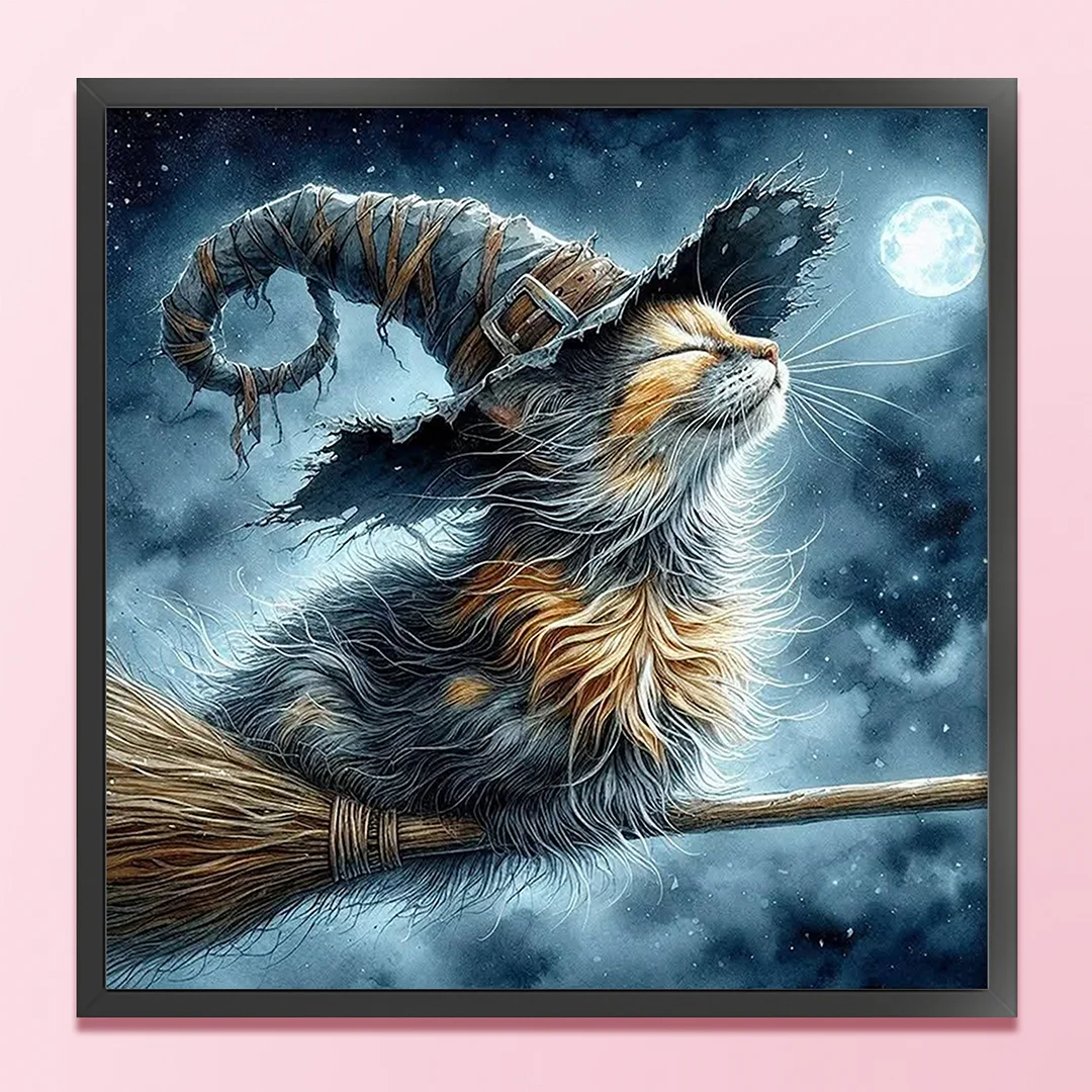 Magical Cat Full 14CT 2 Strands DIY Counted Cross Stitch Kits 40x40cm Embroidery Needlepoint Starter Kits for Adults Home Decor