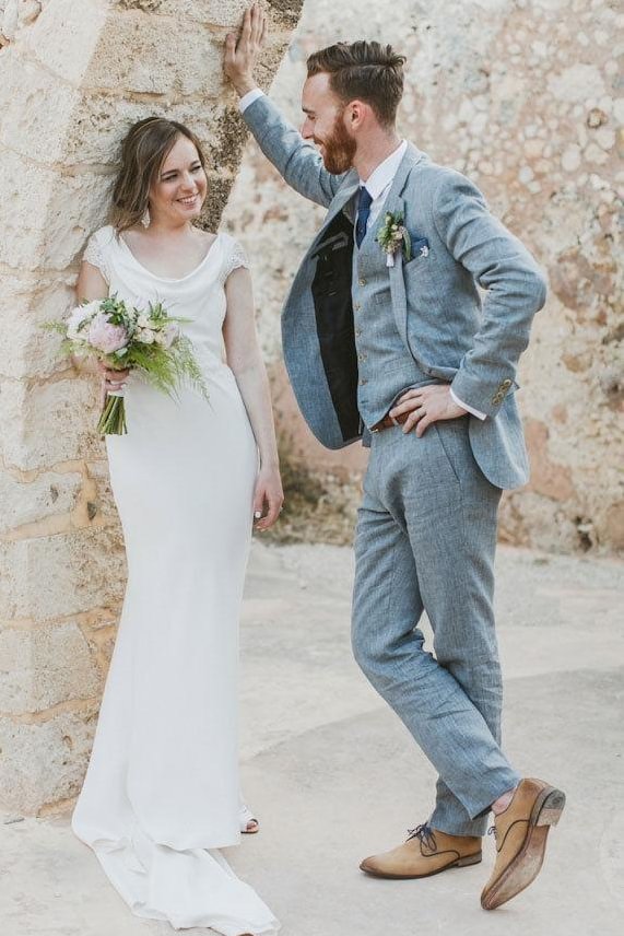 Fashion Linen Summer Blue Beach Wedding Suit Notched Lapel | Ballbellas Ballbellas