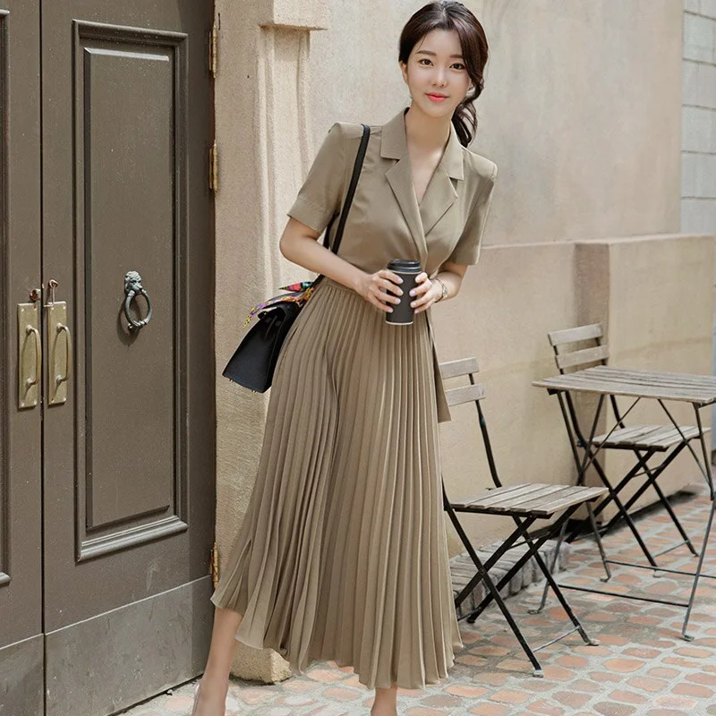 2021 Summer New Women Short Sleeve Office Lady Work Wear Elegant Female Lace-Up Midi Dress Vestidos