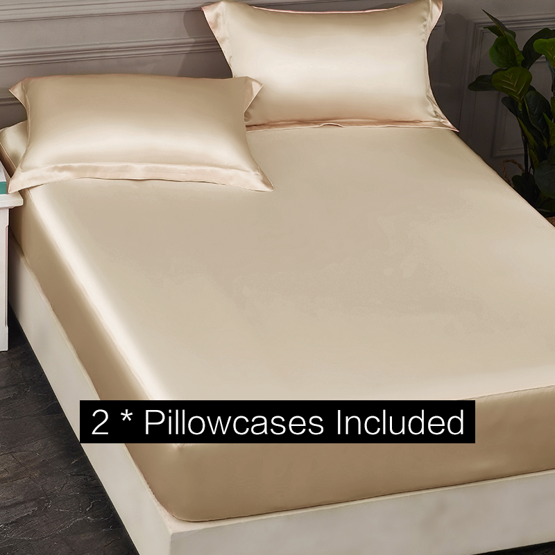 Champagne Single Side Mulberry Silk Fitted Sheet Set REAL SILK LIFE