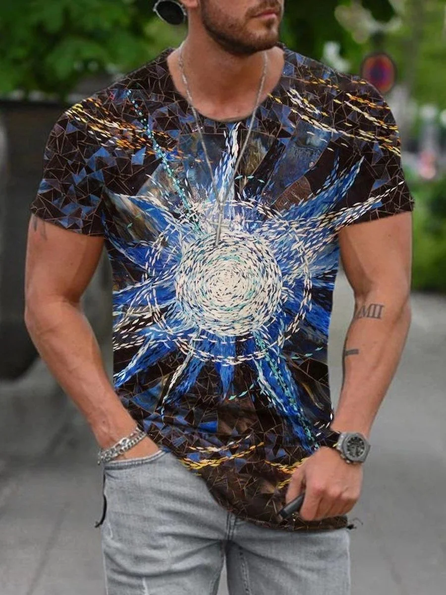 Men's abstract painting print short-sleeved T-shirt