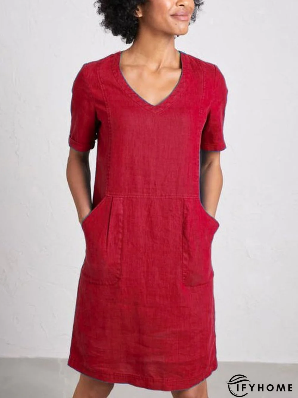 Solid Sweetheart Pockets Short Sleeve Dress | IFYHOME