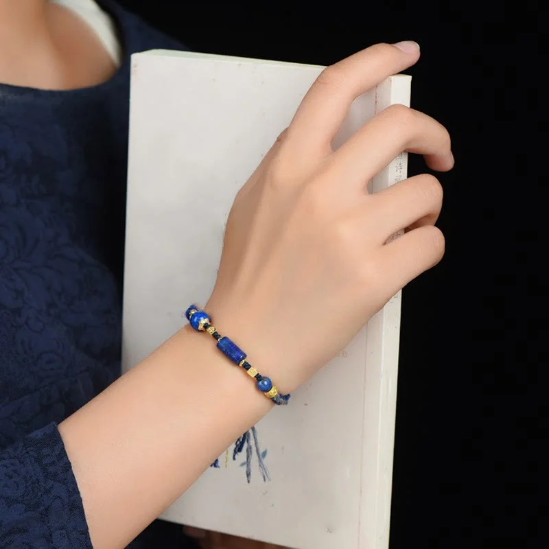 Handmade Natural Lazurite Bead Positive Rope Bracelet