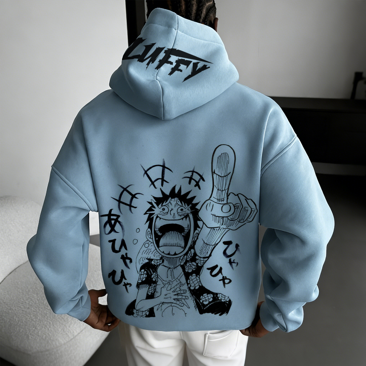 Anime-Inspired Hoodie with Bold Character Print and Graphic Design