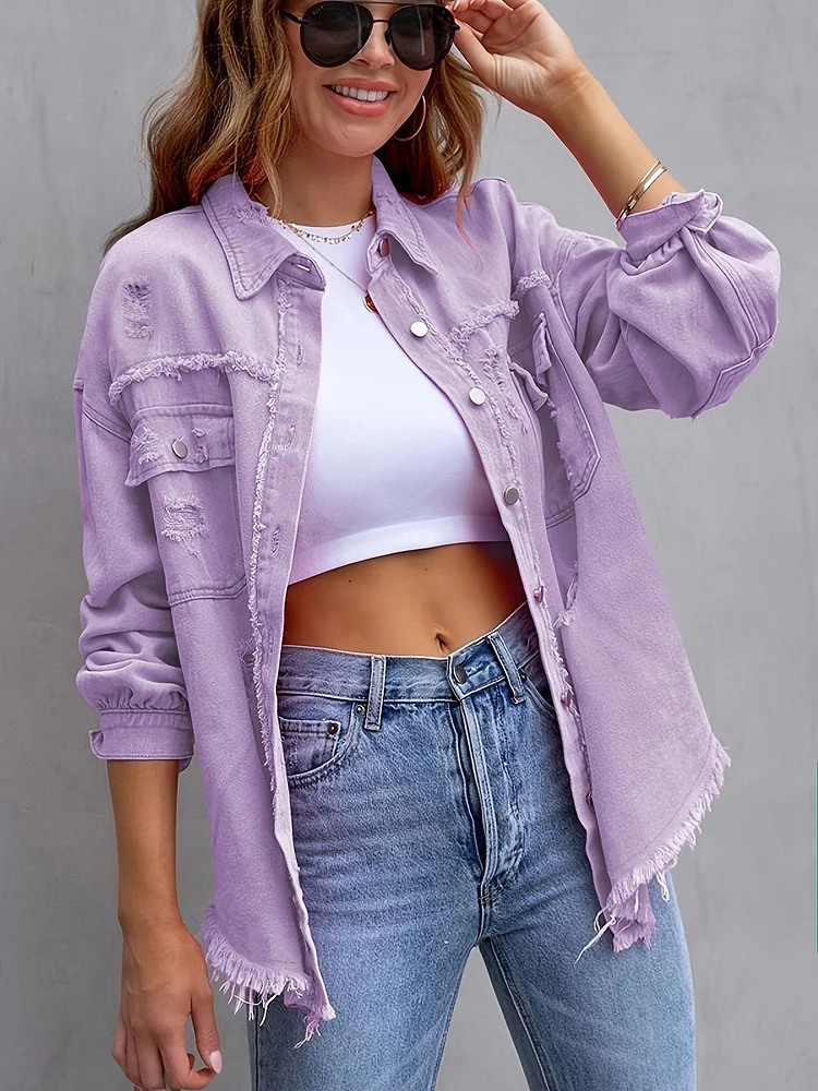 Womens Oversized Ripped Denim Jacket