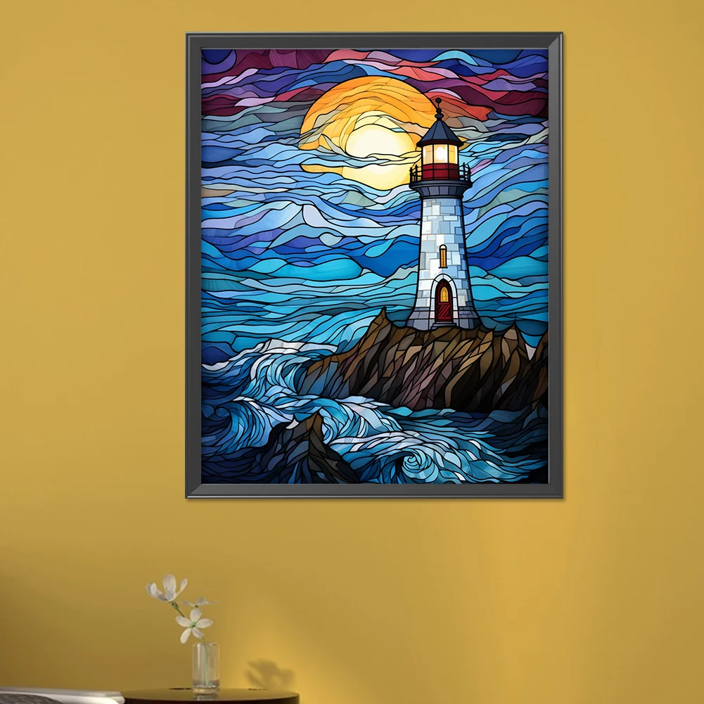 Diamond Painting - Full Round Drill - Stained Glass Lighthouse(Canvas|40*50cm)