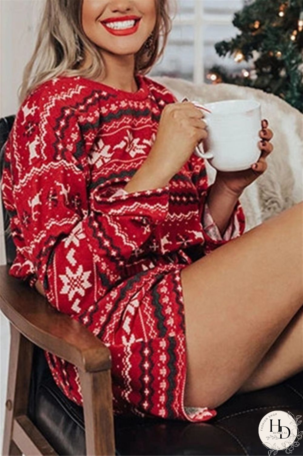 Rose Red Fashion Casual Print Basic O Neck Long Sleeve Two Pieces