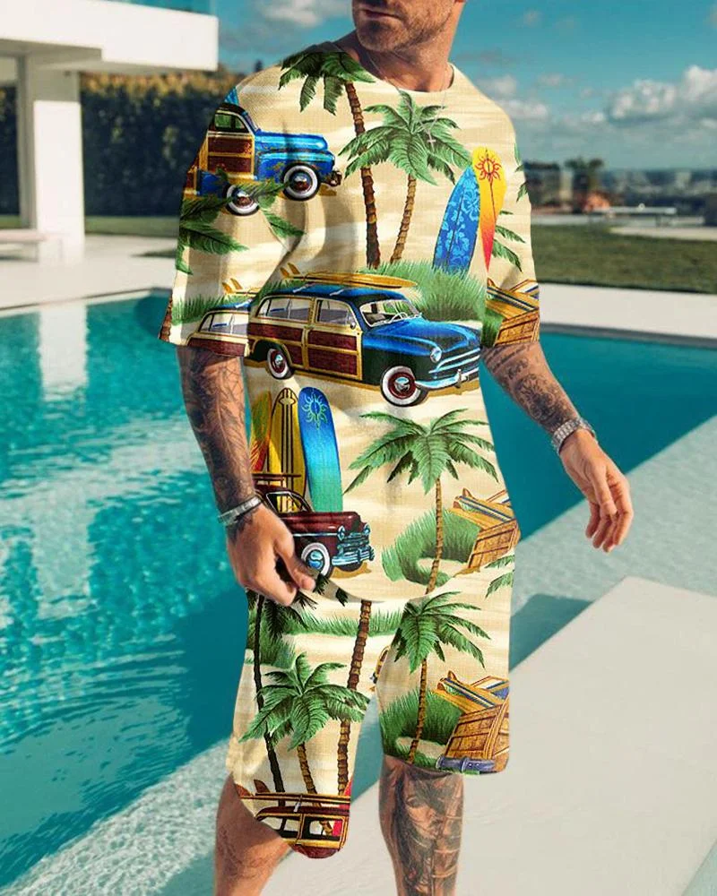 Men's Casual Print Short Sleeve Suits
