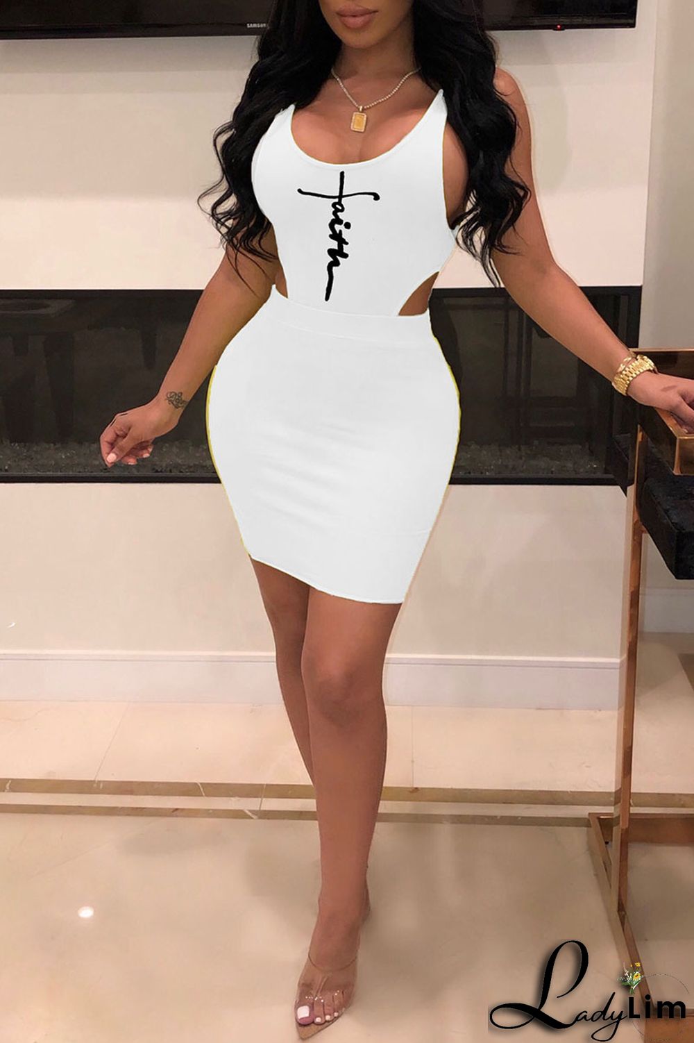 Yellow Sexy Print Patchwork U Neck Two Pieces