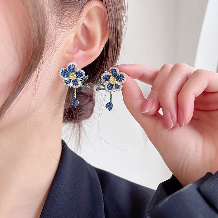 Cubic Zirconia Flower Drop Earrings