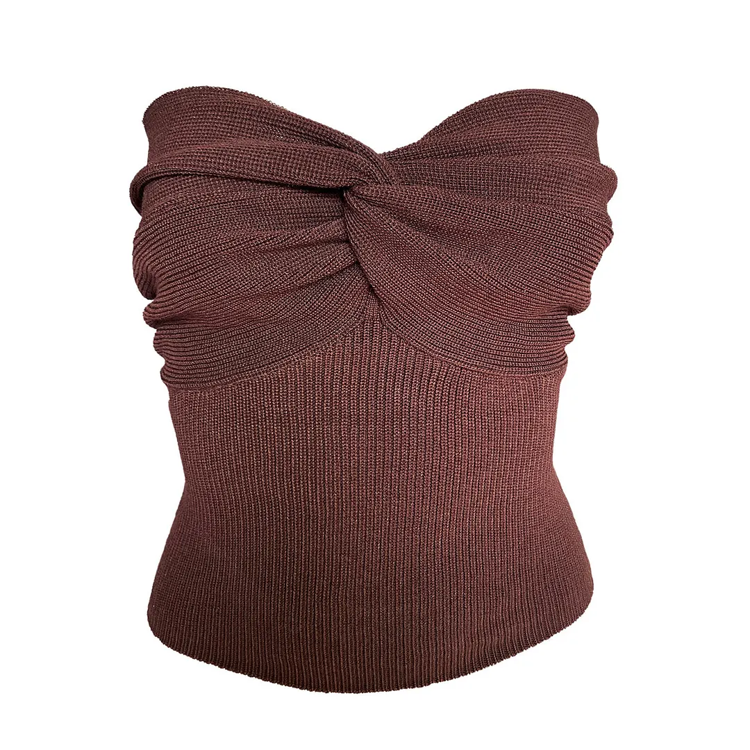 Uveng Spring And Summer Women's Explosive Pure Color Cross-Knitted Knitted Bra Vest Top