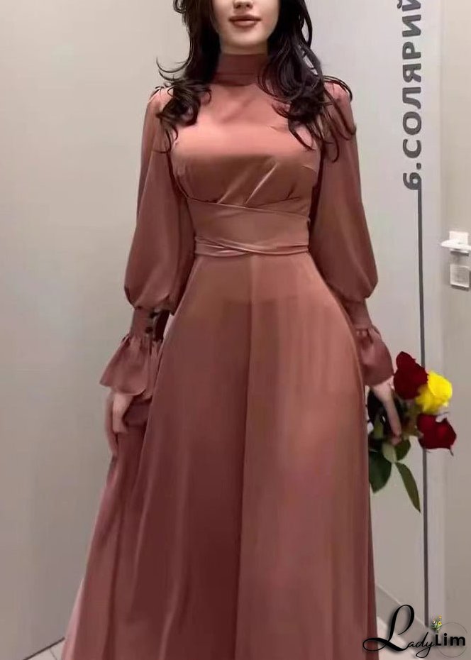 2024 Autumn Elegant Waist Cinching Silk Long Dress