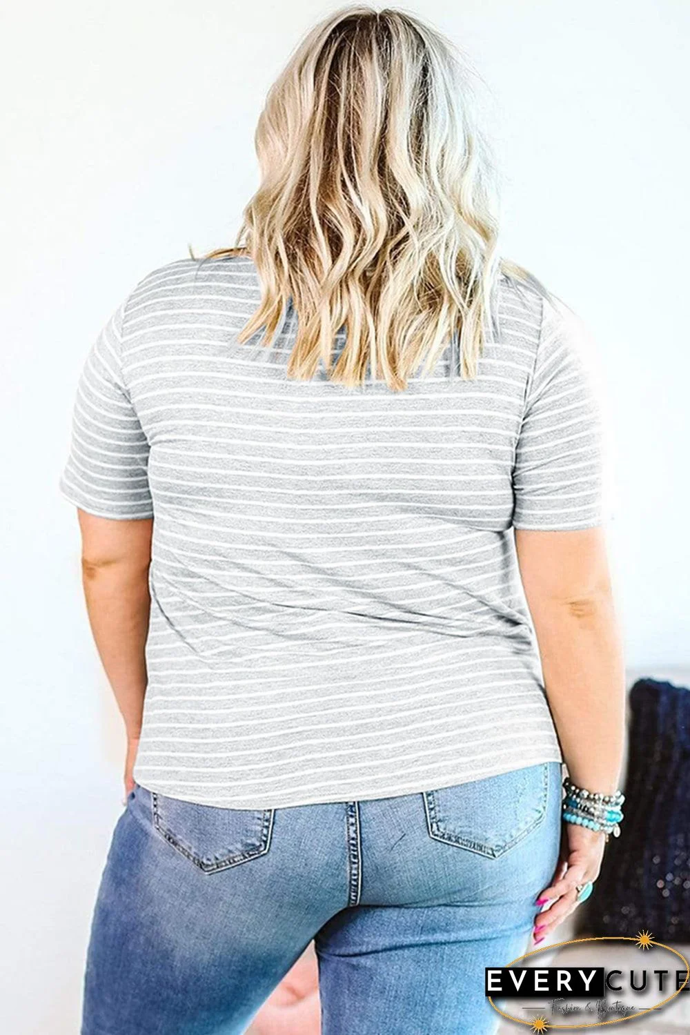 Stripes Floral Plus Size Tee