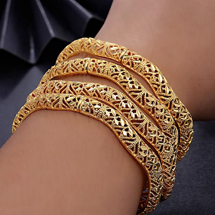 4Pcs/lot Top Quality Dubai Gold Color Bangles For Women