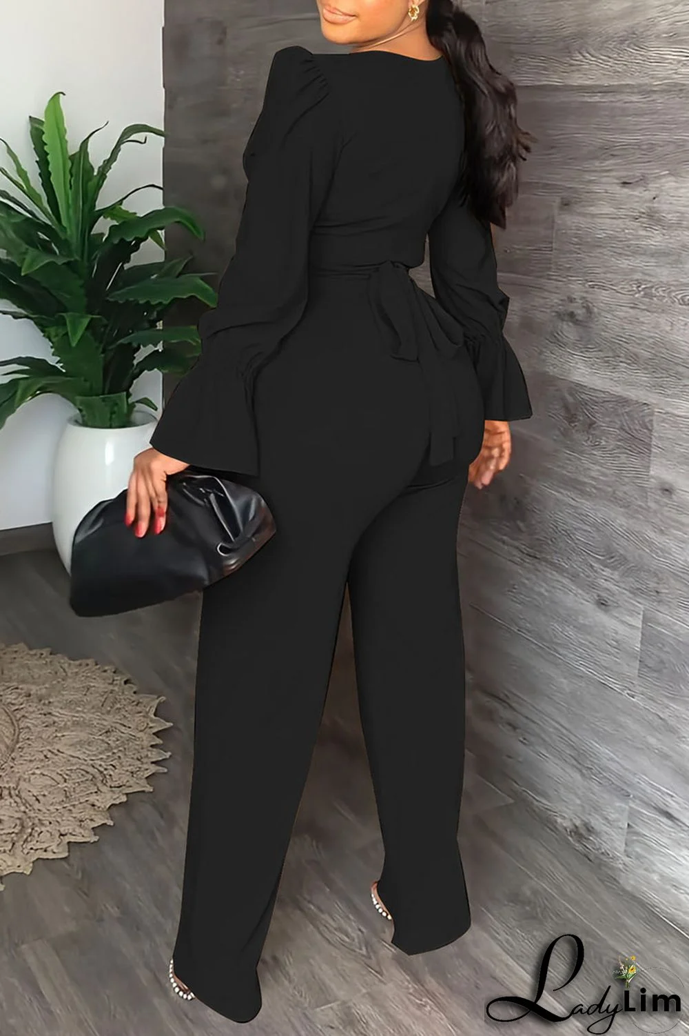 Tangerine Casual Solid Patchwork V Neck Long Sleeve Two Pieces