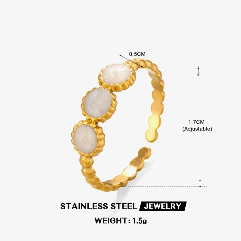 2 Pieces 304 Stainless Steel 18K Gold Plated Vintage Style Enamel Round Open Rings