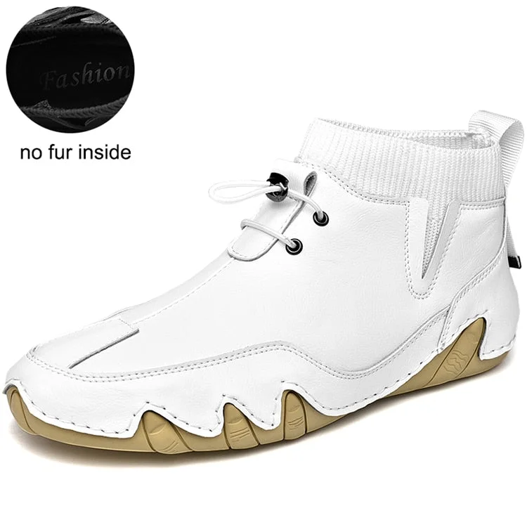 2021 Winter High Quality Leather Men Boots Winter Waterproof Ankle Boots Plush Warm Boots Outdoor Working Snow Boots Men Shoes