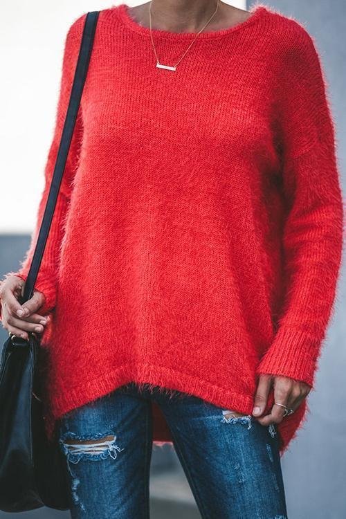 Round Neck Long Sleeve Loose Sweater-elleschic