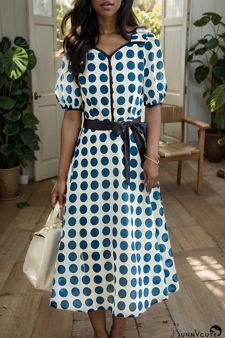 stylish printed high waist polka dot midi dress