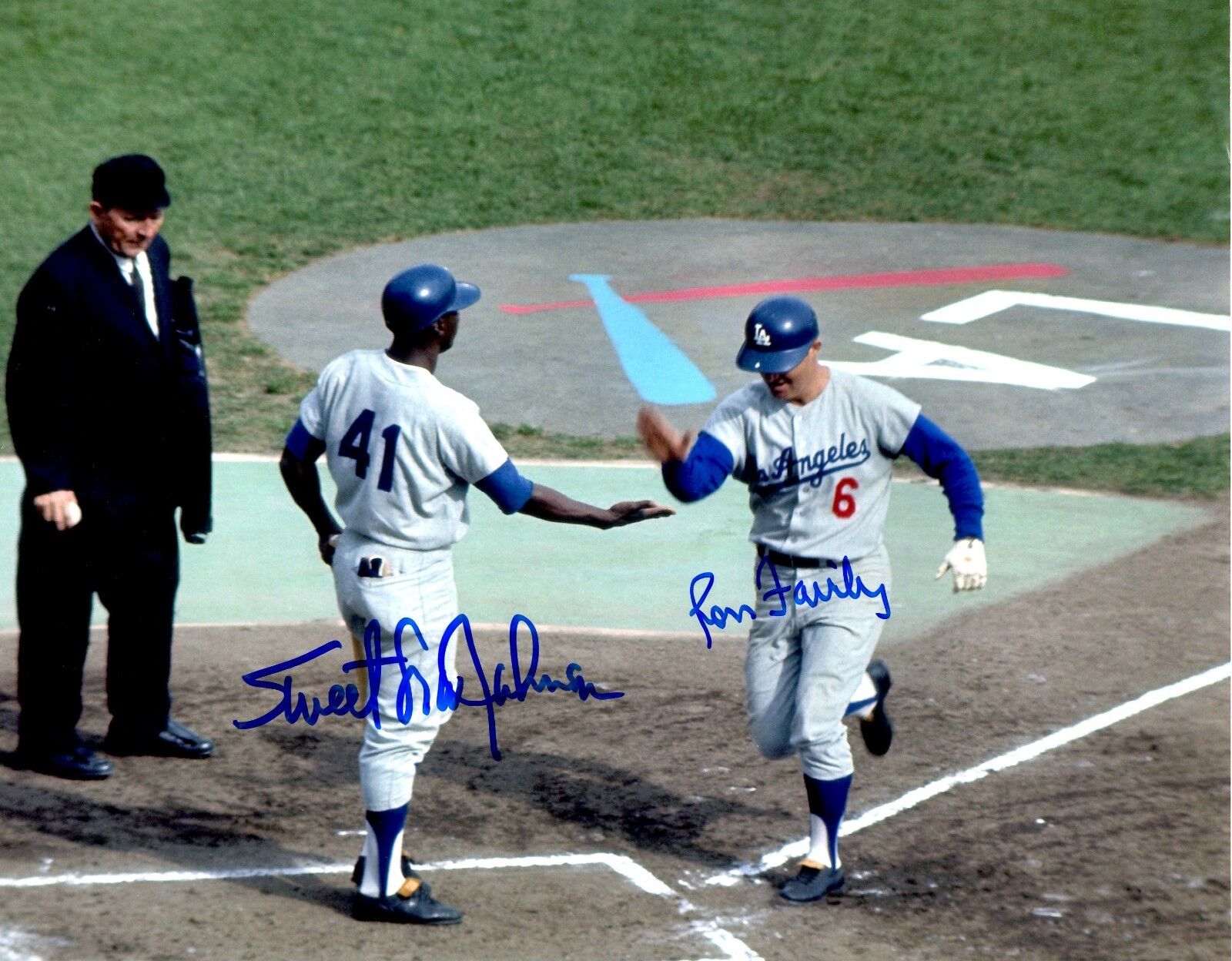 Autographed 8x10 LOU JOHNSON & RON FAIRLY Dodgers Photo Poster painting - COA