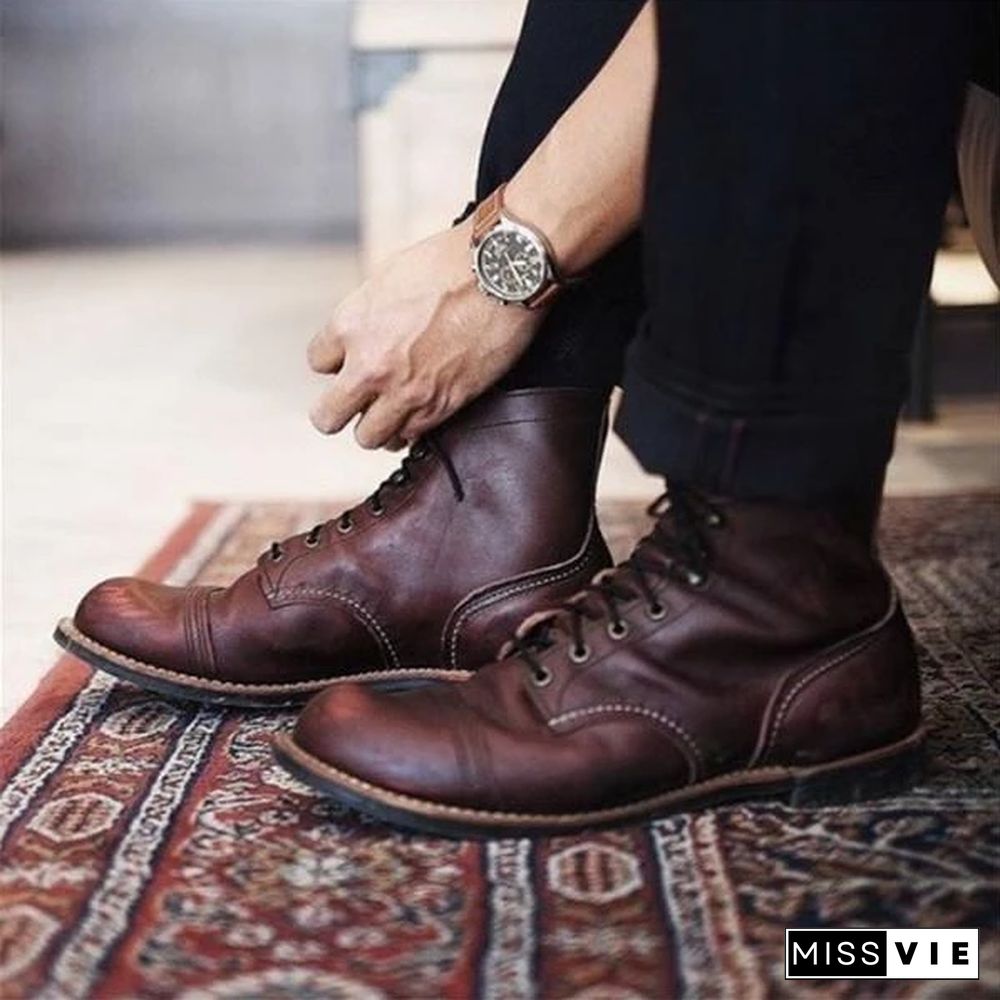 Men Vintage Genuine Leather Ankle Boots