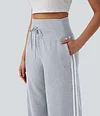 2026🔥 Halara Ribbed SoCinched High Waisted Tummy Control Drawstring Wide Leg Color Block Casual Trousers with Pockets