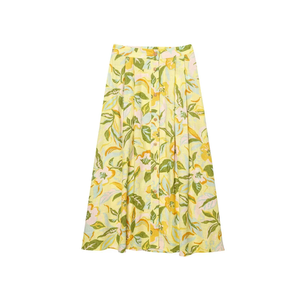 Nigikala Nigikala New Sling Linen-Blend Printed Short Coat Skirt Set 8351039 8351038