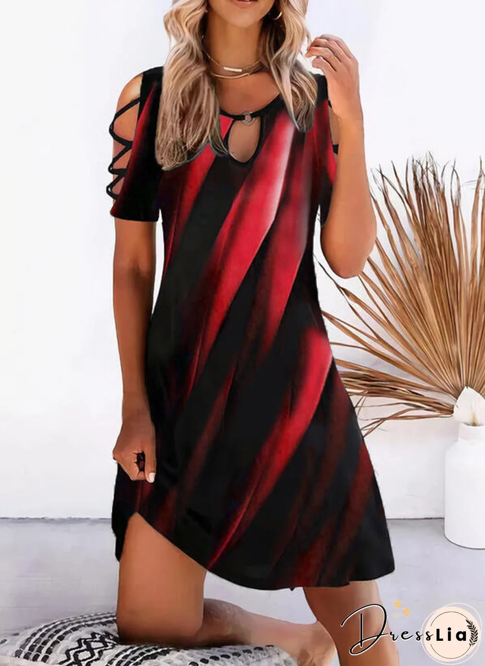 Women Floral Print Dress Summer Sexy Hollow Short Sleeve O-Neck Mini Dresses New Ladies Vintage Elegant Party Dress Vestido