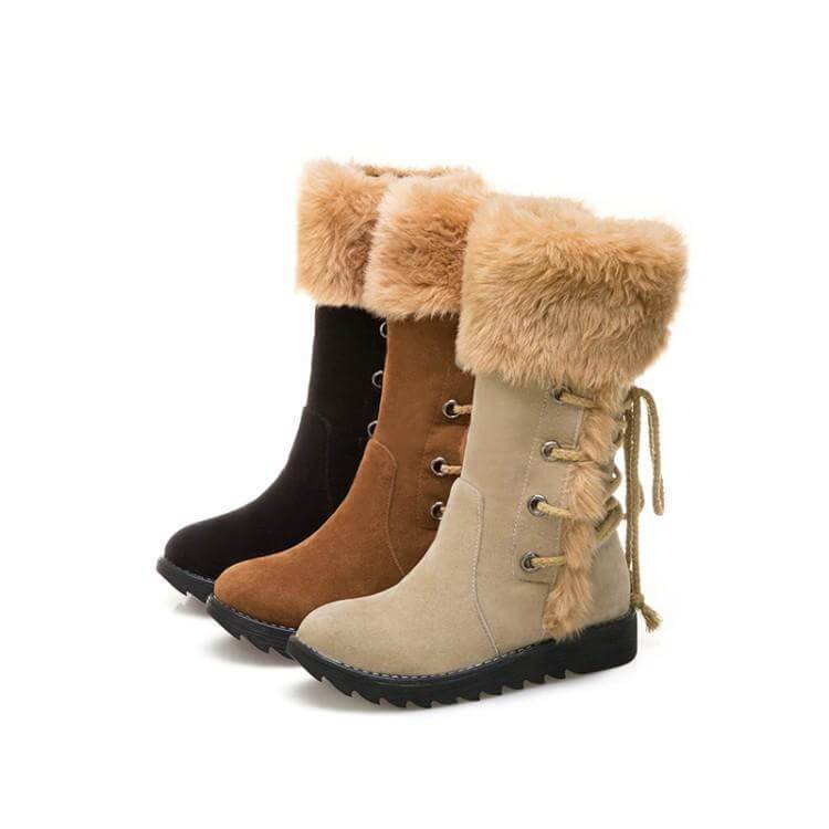 VCSHOES Fur Lace Up Flat Suede Calf Boots