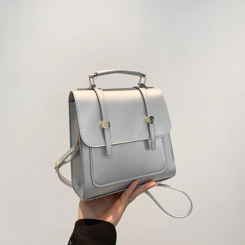 Women's Medium Pu Leather Solid Color Vintage Style Preppy Style Square Magnetic Buckle Fashion Backpack4