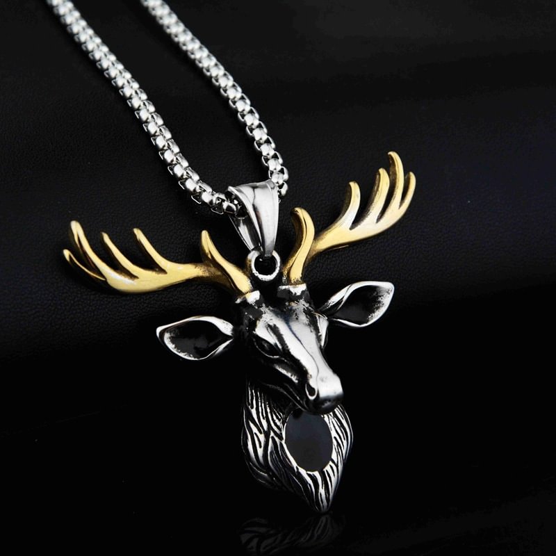 Christmas Deer Elk Pendant Necklace Men's Hip Hop Jewelry-VESSFUL