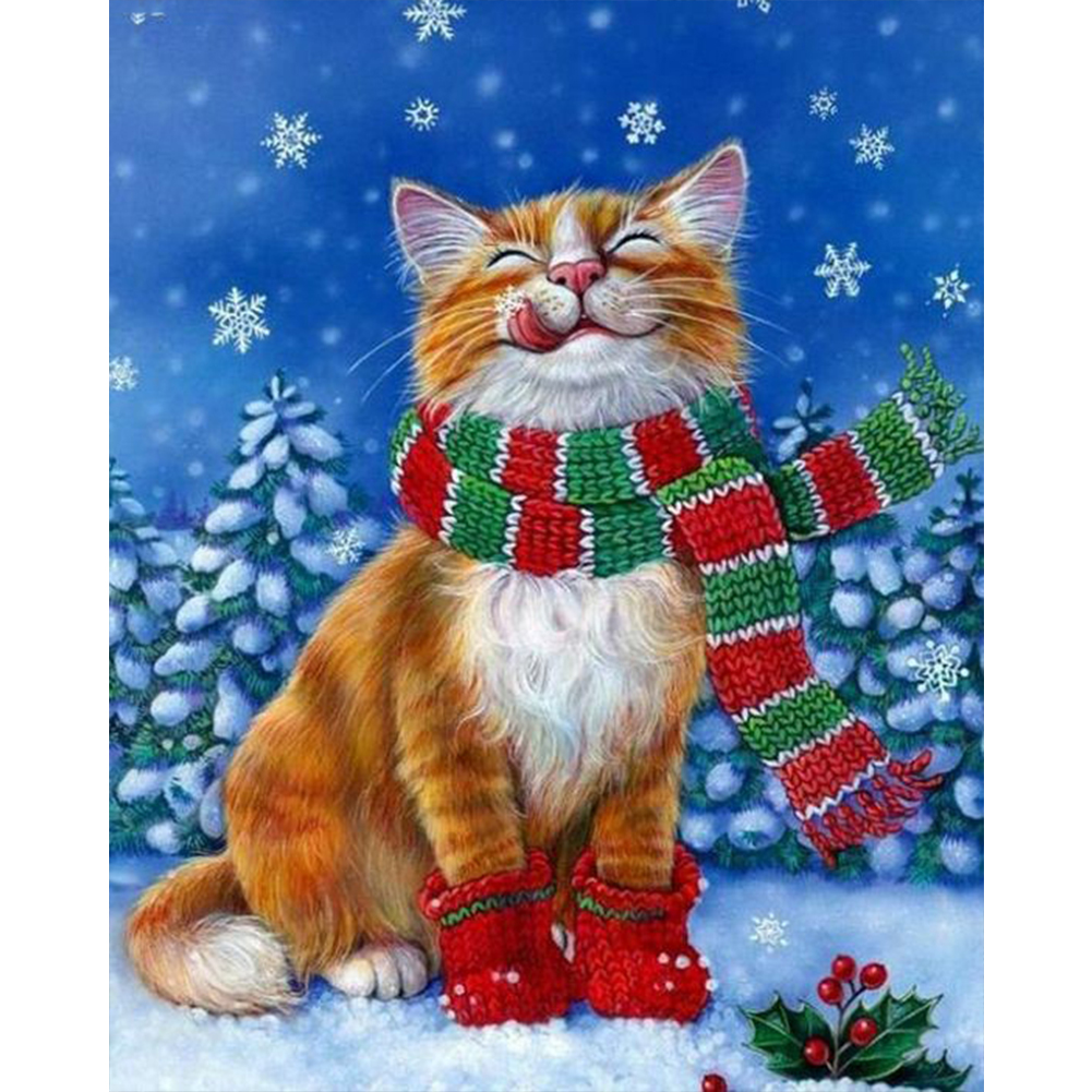 

Christmas Cat - Round Drill Diamond Painting - 30*40CM, 501 Original