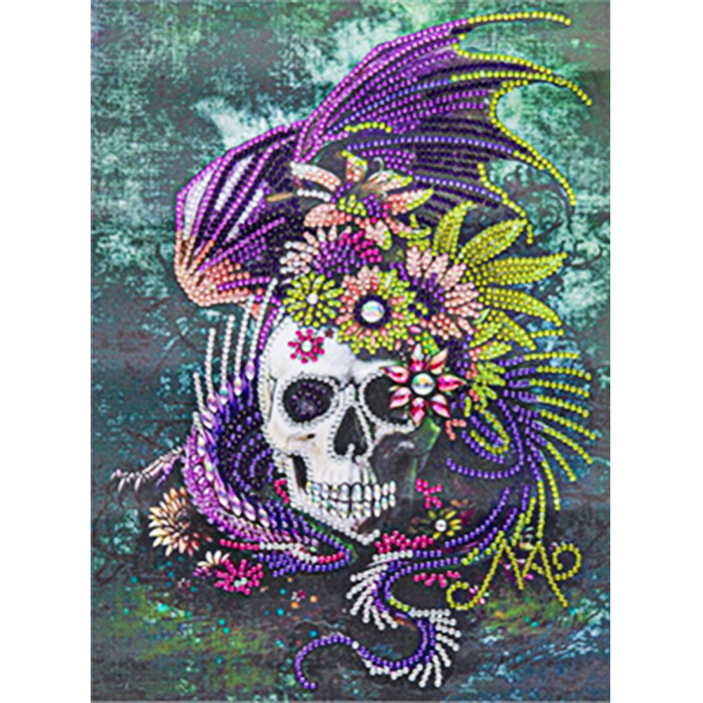 

30*40CM-Special Shaped Diamond Painting-Skull Flower, 501 Original