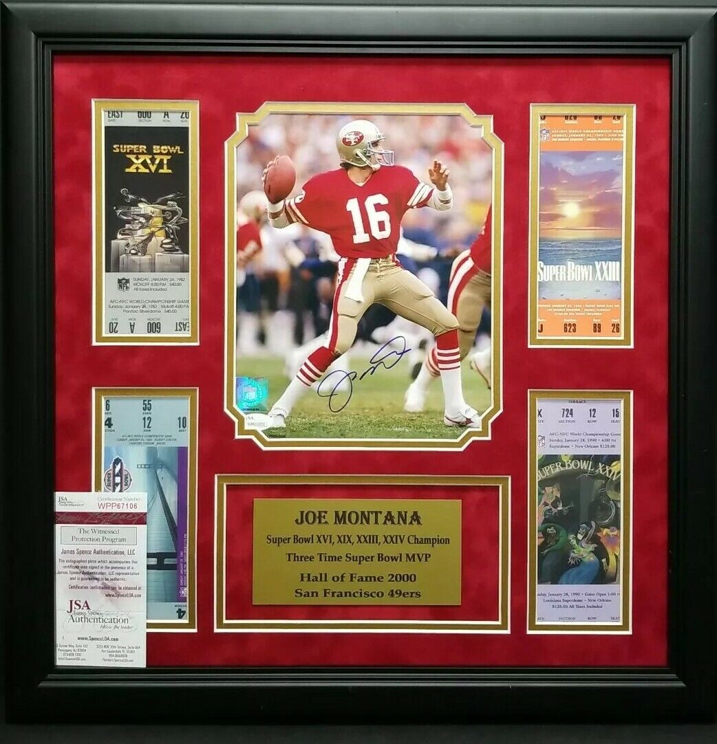 JOE MONTANA Signed Autographed SAN FRANCISCO 49ERS 8X10 Photo Poster painting Frame W/ S.B....