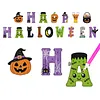DIY Diamond Painting Halloween Banner Kit, 26 PCS "Happy Halloween" Glitter Letter Flags with Characters, Handmade Sparkling Bunting Garland for Home Party Wall Decoration