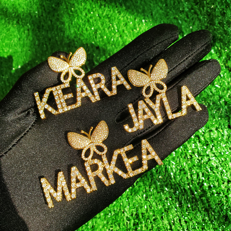 Custom Name Butterfly Bail Letters Necklace Pendant Personalized 40MM