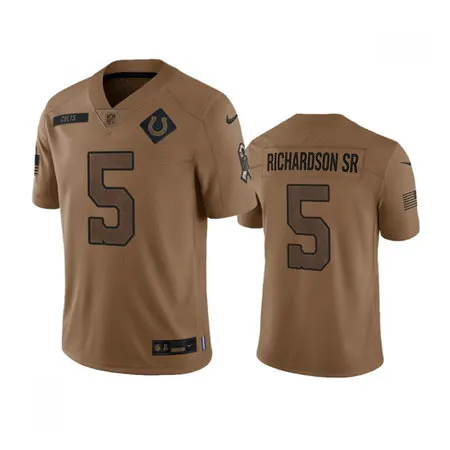 Men's Indianapolis Colts #5 Anthony Richardson Sr. 2023 Brown Salute To Sertvice Stitched Football Jersey