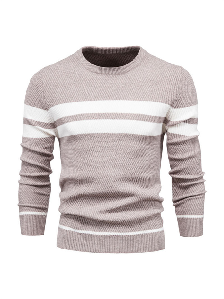 Men's Casual Slim Striped Men's Sweater Set Head Solid Color Color Blocking Round Neck Long Sleeve Men's Knitwear