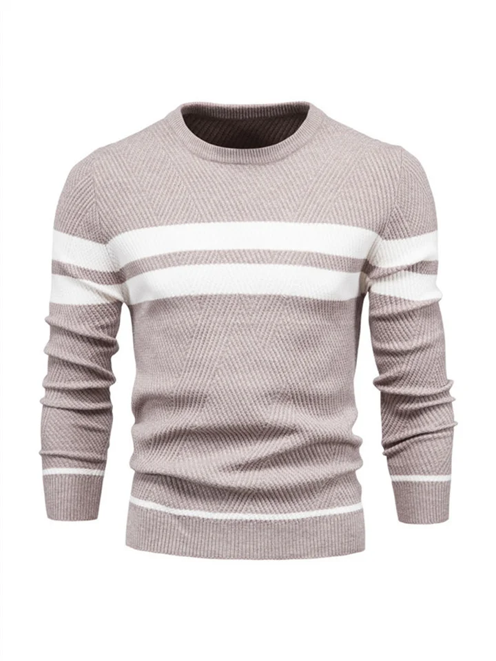 Men's Casual Slim Striped Men's Sweater Set Head Solid Color Color Blocking Round Neck Long Sleeve Men's Knitwear-Cosfine
