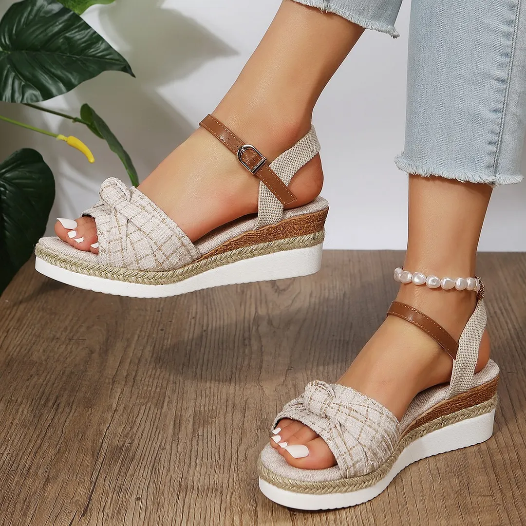 Breakj Breakj Summer Slope Sandals Large-Size Slope Heded Fish-Mouthed Sandals Women's Shoes Wearing Beach Sandals