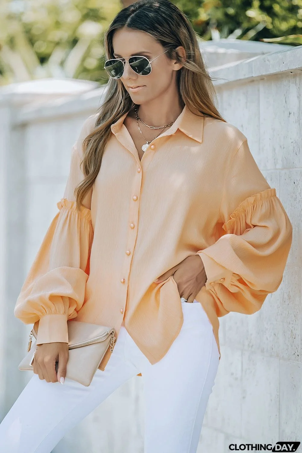 Ruffled Patchwork Bubble Sleeve Loose Shirt