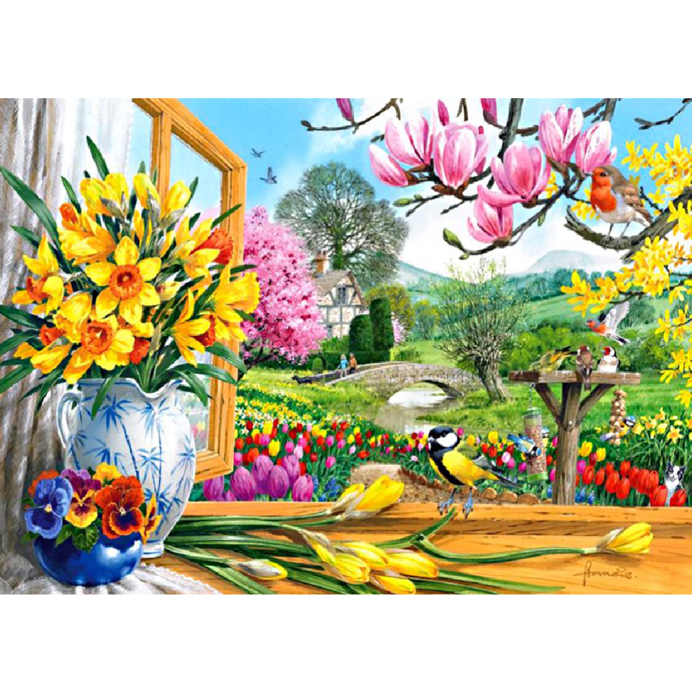 

40*30CM - Round Drill Diamond Painting - Colorful Flowers, 501 Original