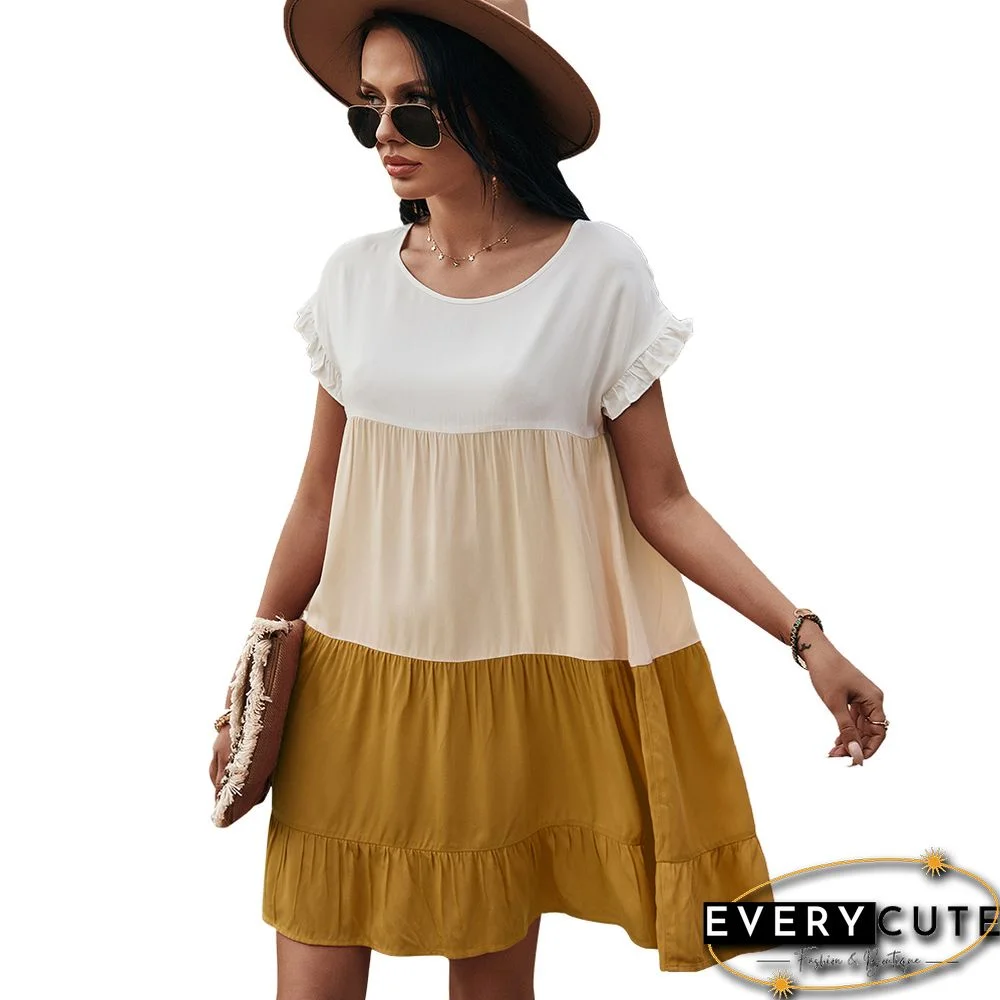 Yellow Three ColorBlock Ruffle Mini Dress