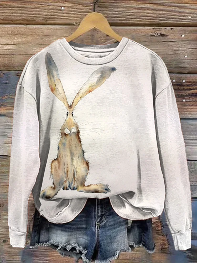 Cute Bunny Print Casual Cotton Sweatshirt
