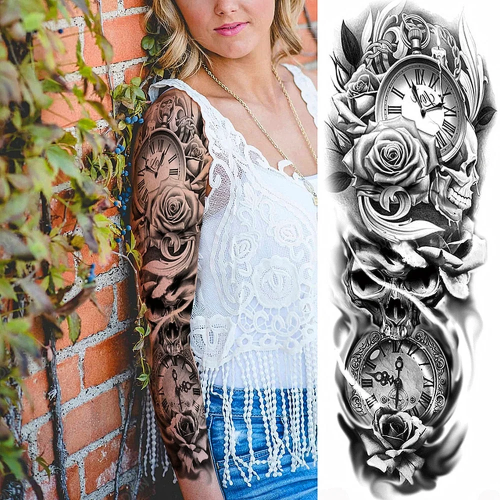 1pc Women Waterproof Temporary Tattoos Stickers Thighs Cool Hipster Skull Mermaid