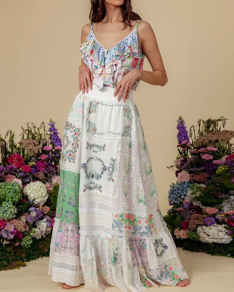 Sling floral top + skirt suit