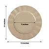 10 Pack | 11" Taupe Hard Plastic Dinner Plates with Gold Ruffled Rim, Large Heavy Duty Disposable Dinnerware